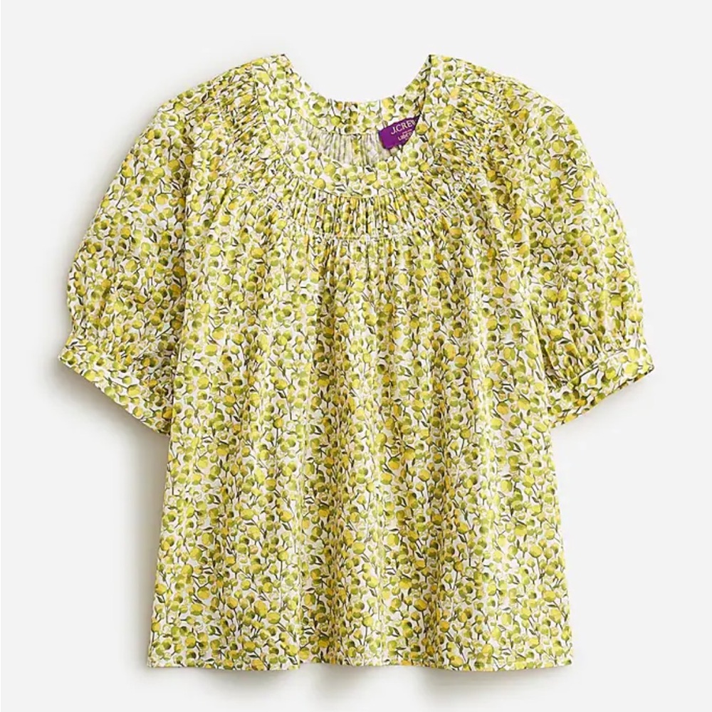 NWOT J Crew High-neck puff-sleeve top in Liberty® Eliza's Yellow fabric Size XS